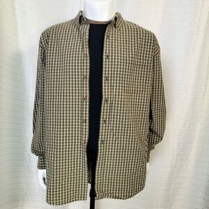 LL Bean Rugged Button Down Shirt Mid-Weight Outdoor Tan Green Plaid Men's XL
